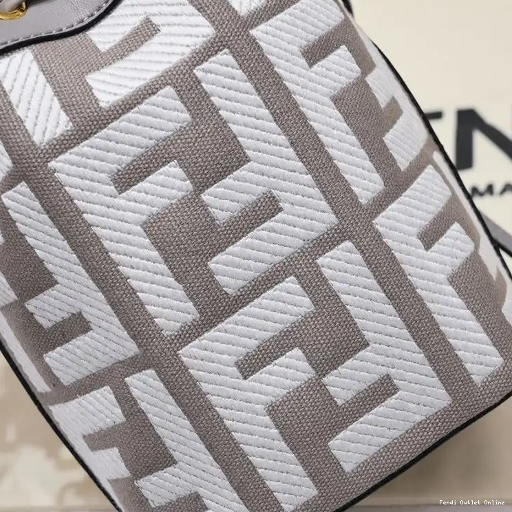 Affordable Bag Tresor Handle Canvas with Fendi FF Motif Mon In Grey Bucket Mini Woven 0404